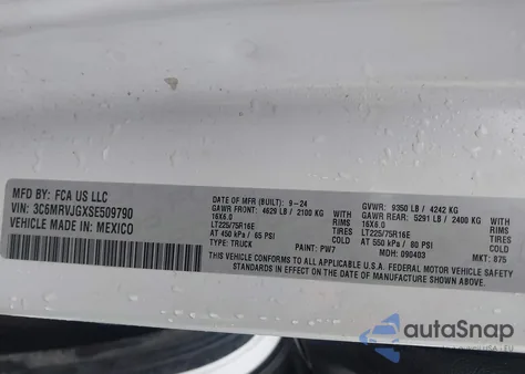 2025 Ram Promaster 3500 Cargo Van Tradesman High Roof 159 Wb Ext from USA, damaged, VIN 3C6MRVJGXSE509790